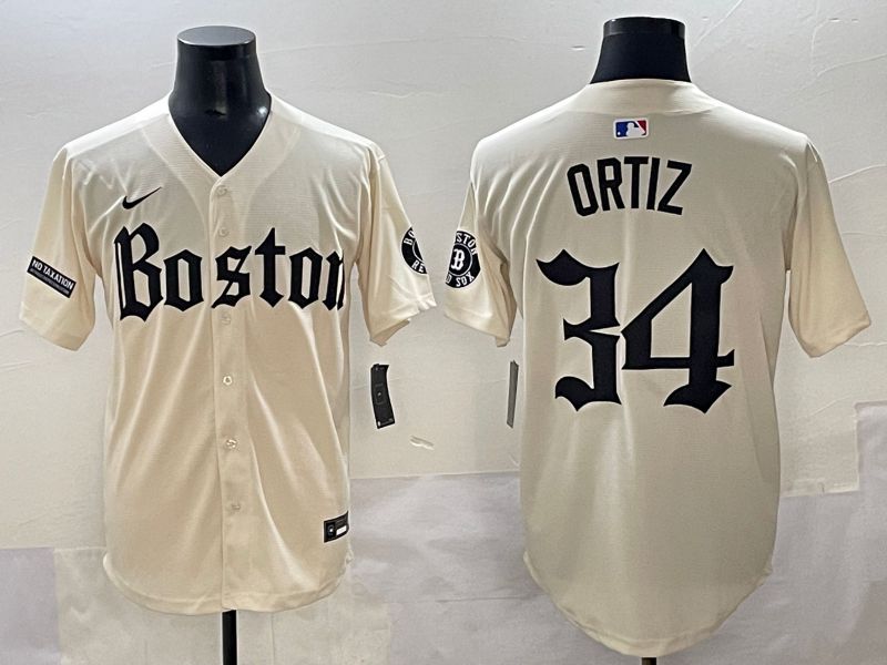Men 2025 Boston Red Sox 34 Ortiz Cream Five generations Joint Name Nike MLB Jersey style 15
